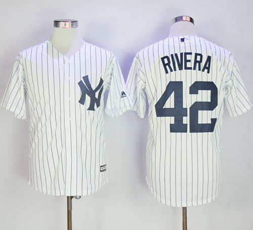 Yankees #42 Mariano Rivera White Strip New Cool Base Stitched MLB Jersey - Click Image to Close